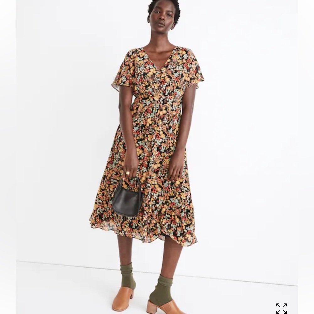 Madewell Women’s Dolman-Sleeve Ruffle-Hem Midi Dress in Flower Garden Size 14 - Picture 2 of 10